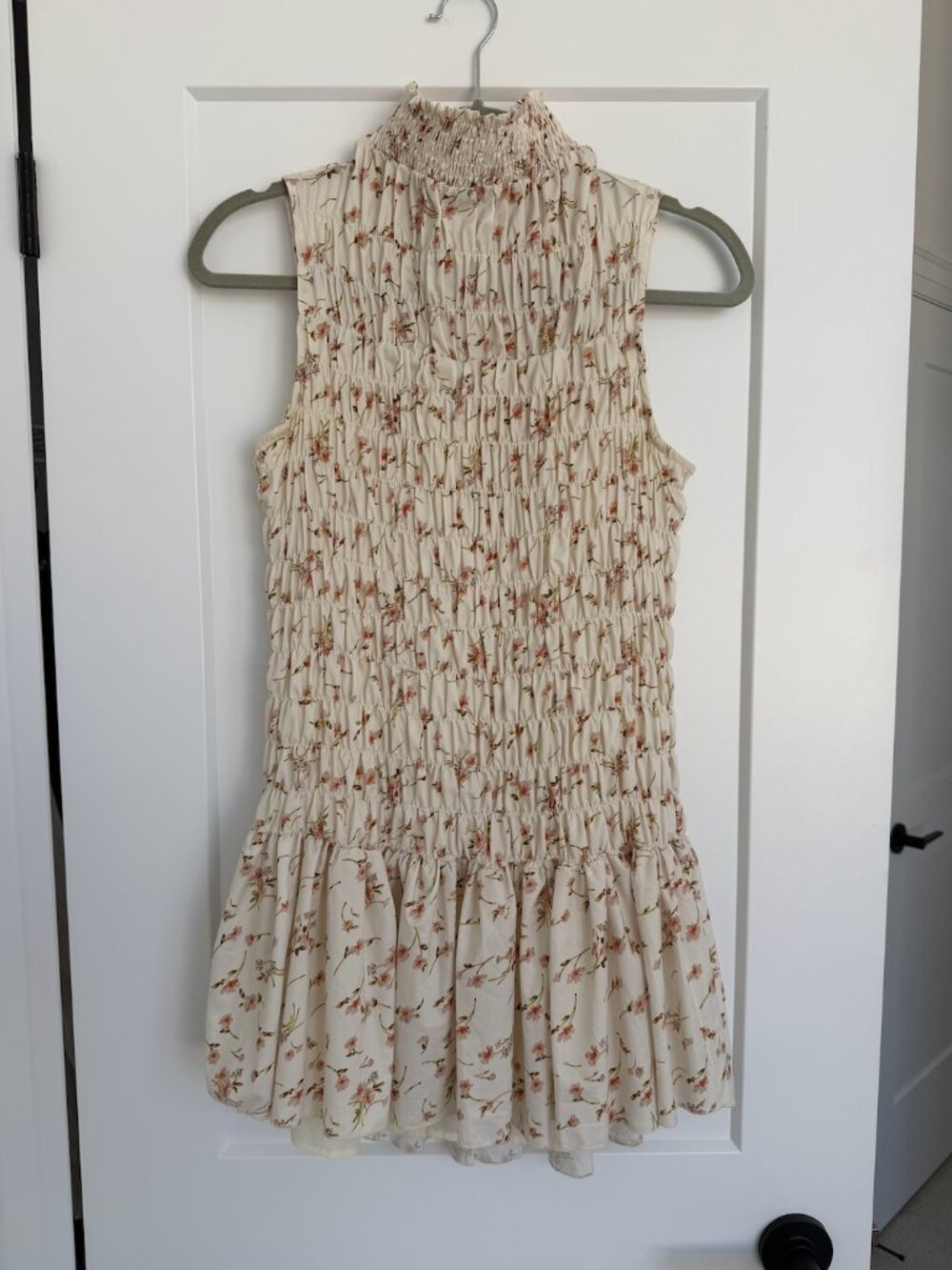 Sndys Beige Floral Smocked Mini Dress Size 4